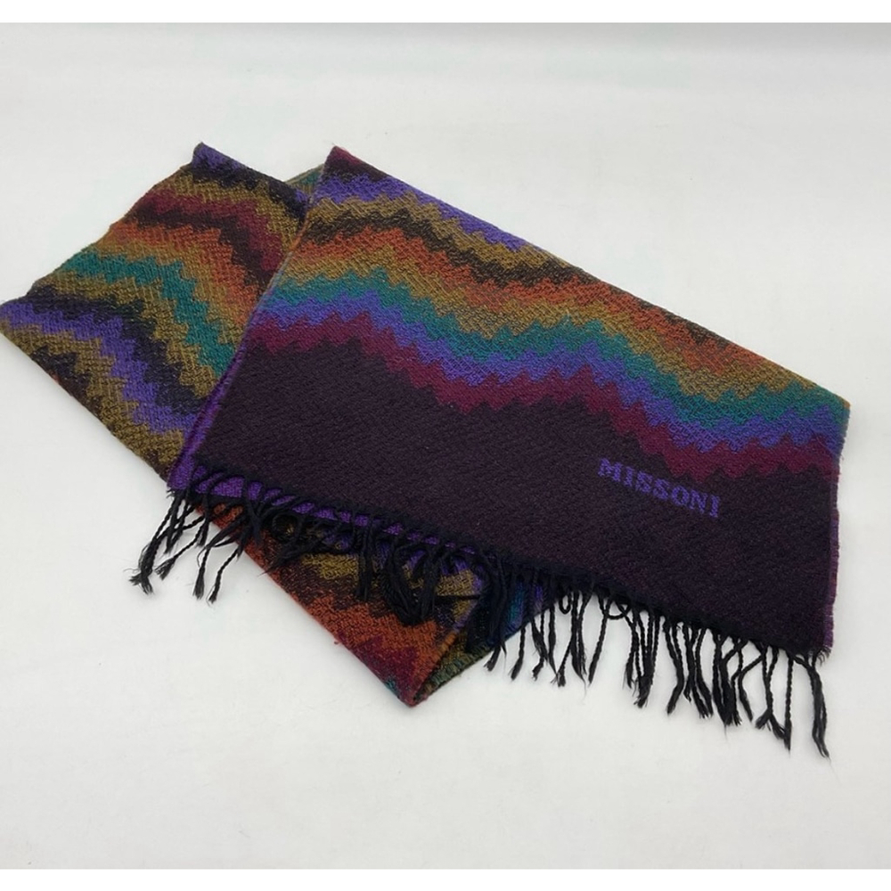 Missoni Multi-Colored ZigZag Pattern Knit Scarf | 66”L x 15”W